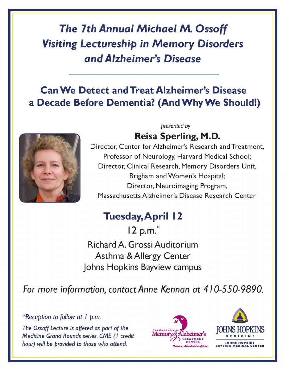 Ossoff Visiting Lectureship in Memory Disorders and Alzheimer’s Disease ...